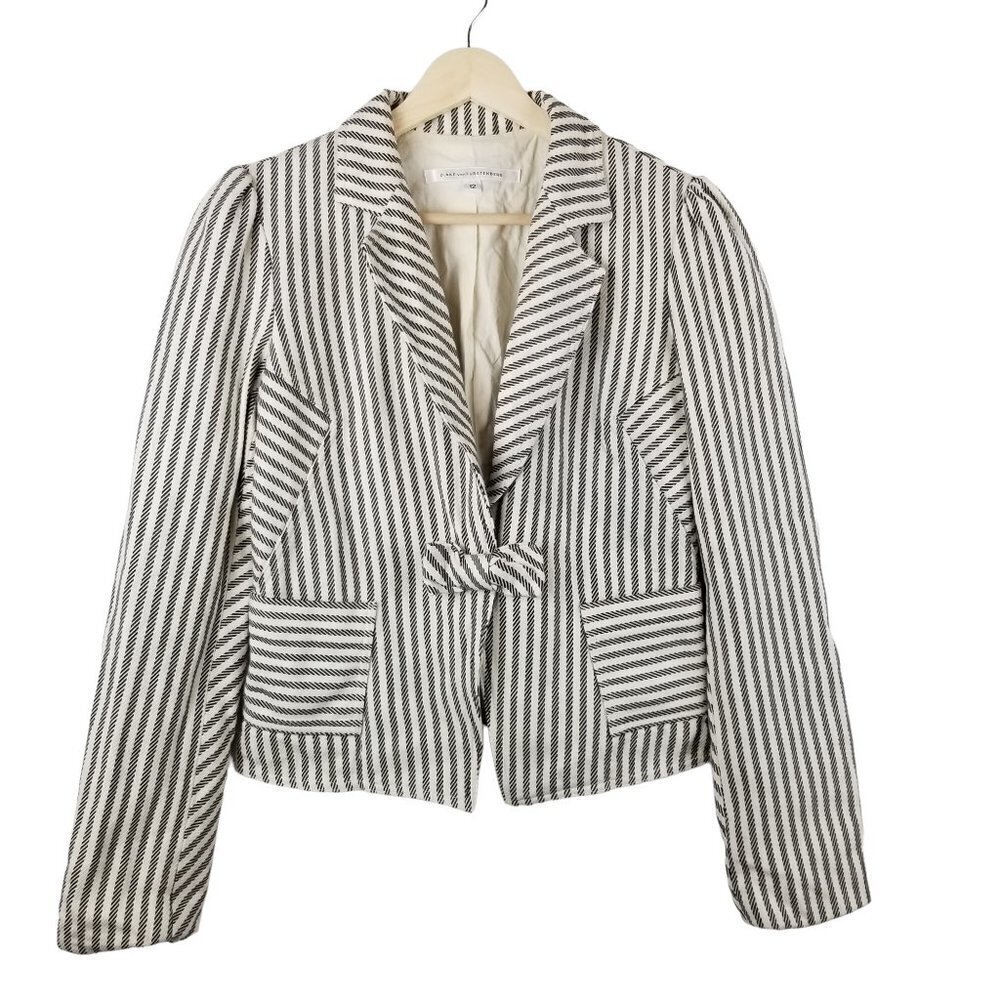 Diane Von Furstenberg Medium cropped Blazer Striped‎ Preppy Snap Bow Office